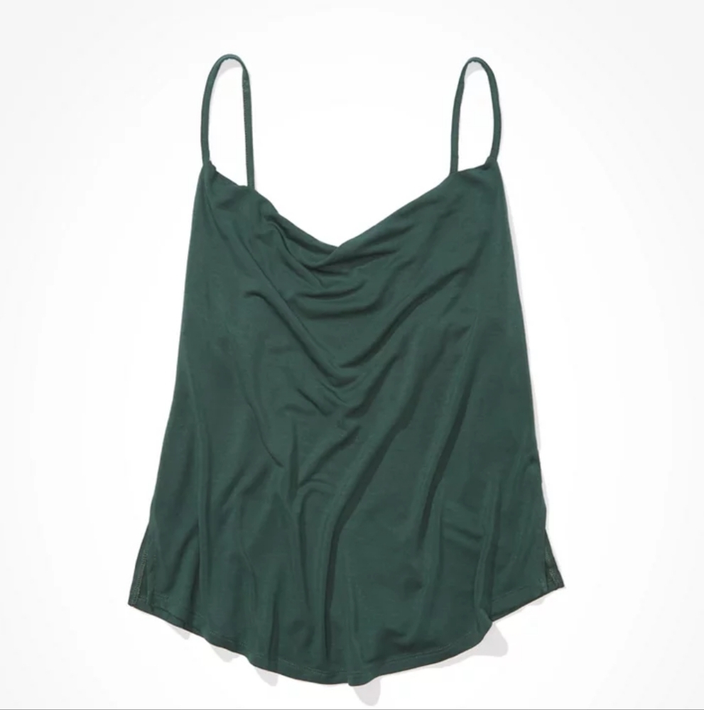 American Eagle AE Cowl Neck Swing Tank Green Women's Top Medium Soft And Sexy